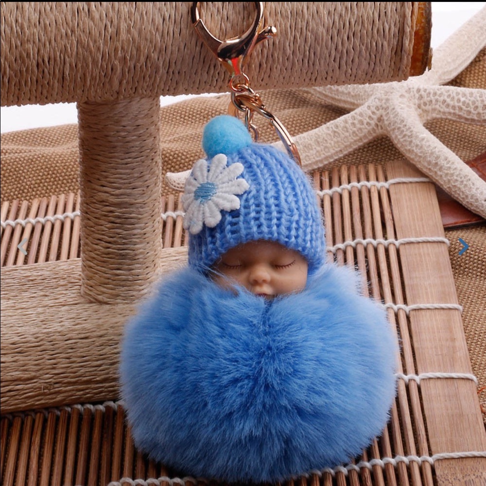 Sleeping Baby Pom Keychain